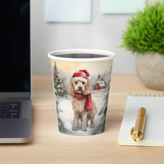 Gobelets En Papier Cockapoo Dog in Snow Christmas (Insitu)