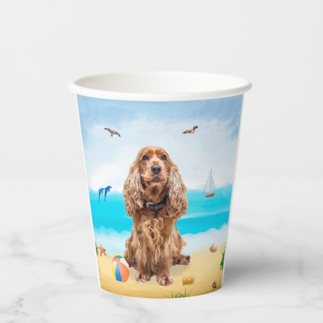 Gobelets En Papier Cocker Spaniel Chien sur la plage (Recto)