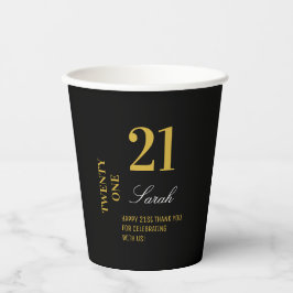 Gobelets En Papier Cocktail Black & Gold Elegant 21ème Anniversaire