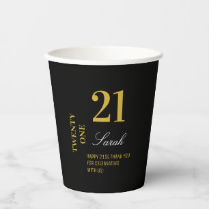 Gobelets En Papier Cocktail Black & Gold Elegant 21ème Anniversaire