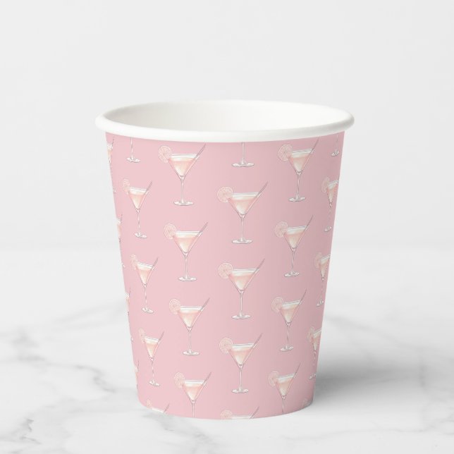 Gobelets En Papier Cocktail rose moderne Anniversaire (Recto)