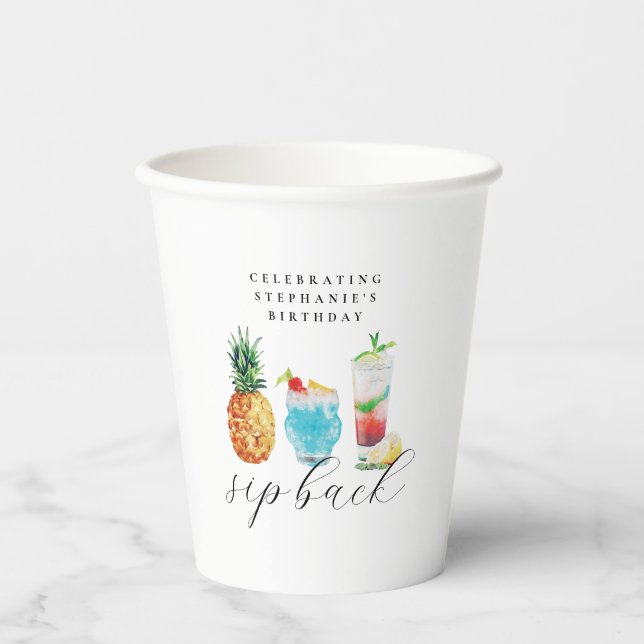 Gobelets En Papier Cocktails d'ananas bleu tropical (Recto)