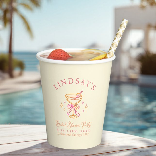 Gobelets En Papier Coctail Bridal Shower Yellow (Coctail Bridal Shower Pink Yellow Paper Cups)
