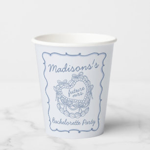Gobelets En Papier Cœur Rétro Bleu Coquette Gâteau Bachelorette