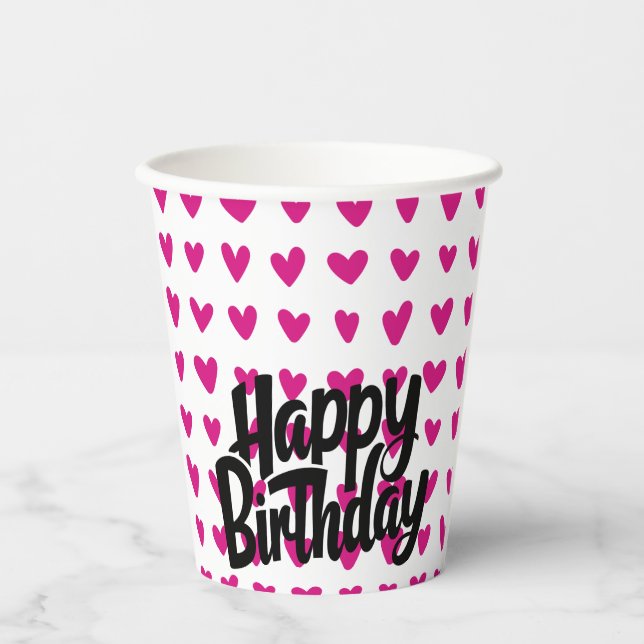 Gobelets En Papier Coeur rose Bonne Coupe de papier d'anniversaire (Recto)