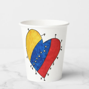 Gobelets En Papier Coeur vénézuélien jaune, bleu et rouge