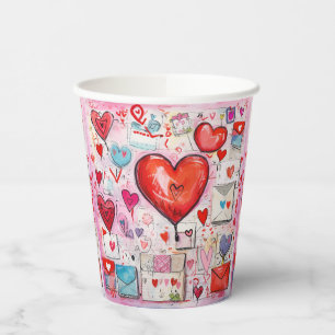 Gobelets En Papier Coeurs lunaires et lettres d'amour Motif