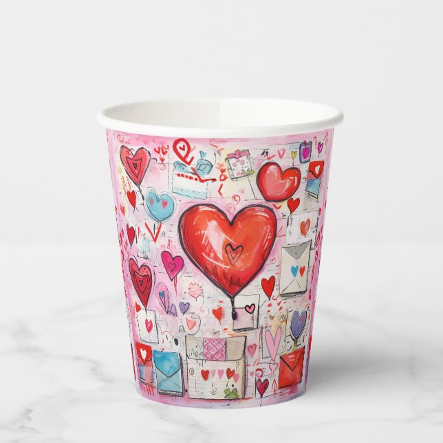 Gobelets En Papier Coeurs lunaires et lettres d'amour Motif (Gauche)