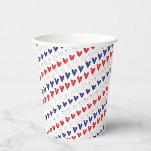 Gobelets En Papier Coeurs patriotiques rouge, blanc et bleu