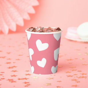 Gobelets En Papier Coeurs rose et blanc