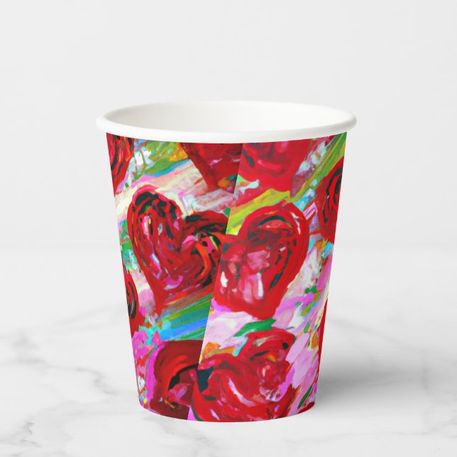 Gobelets En Papier Coeurs roses (Recto)