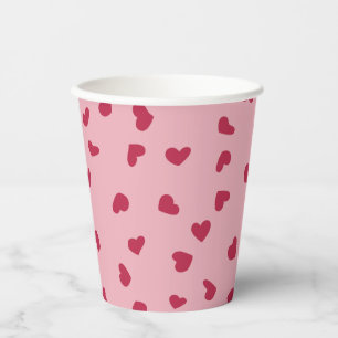 Gobelets En Papier Coeurs rouges griffés sur rose