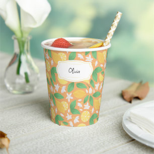 Gobelets En Papier Collection de Motifs de paniers de fruits - Citron