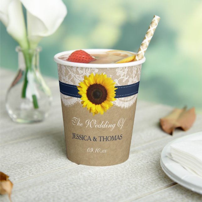 Gobelets En Papier Collection Rustique de Mariages de tournesol Kraft (Insitu)