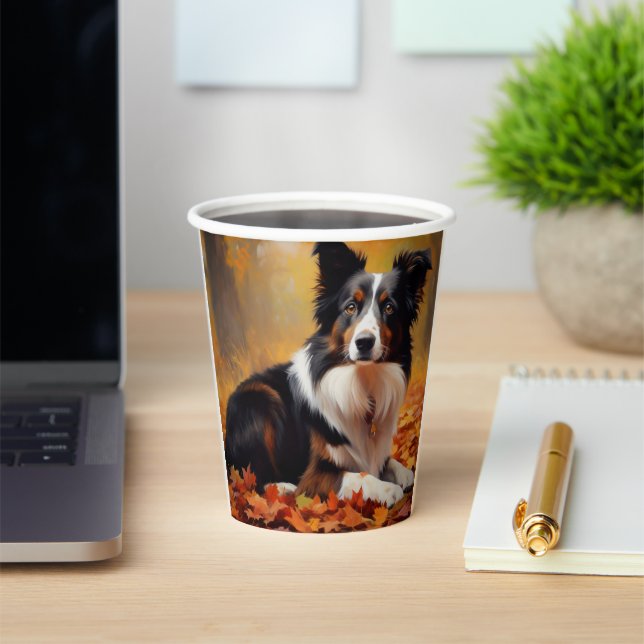 Gobelets En Papier Collie frontalier à l'automne Feuilles automne Ins (Insitu)