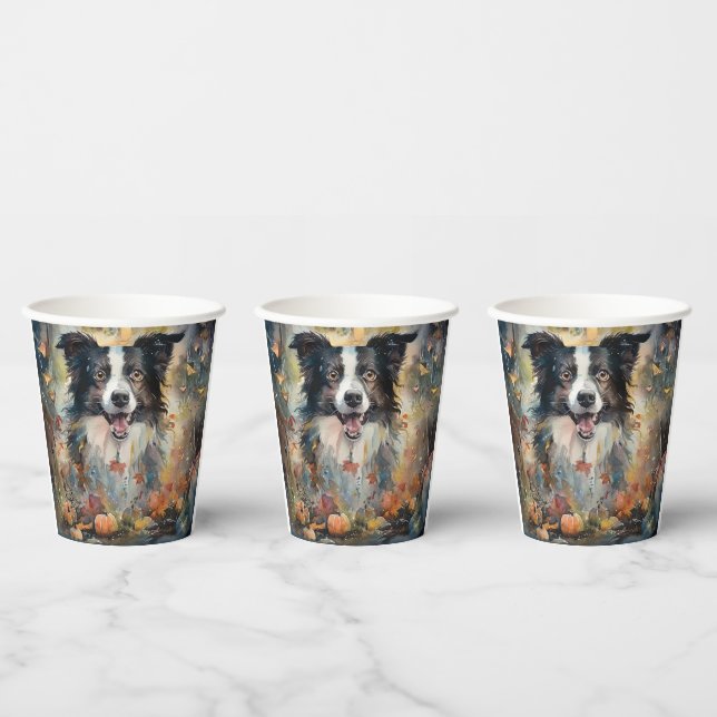 Gobelets En Papier Collie frontalier d'Halloween avec effroi Citrouil (Multi)