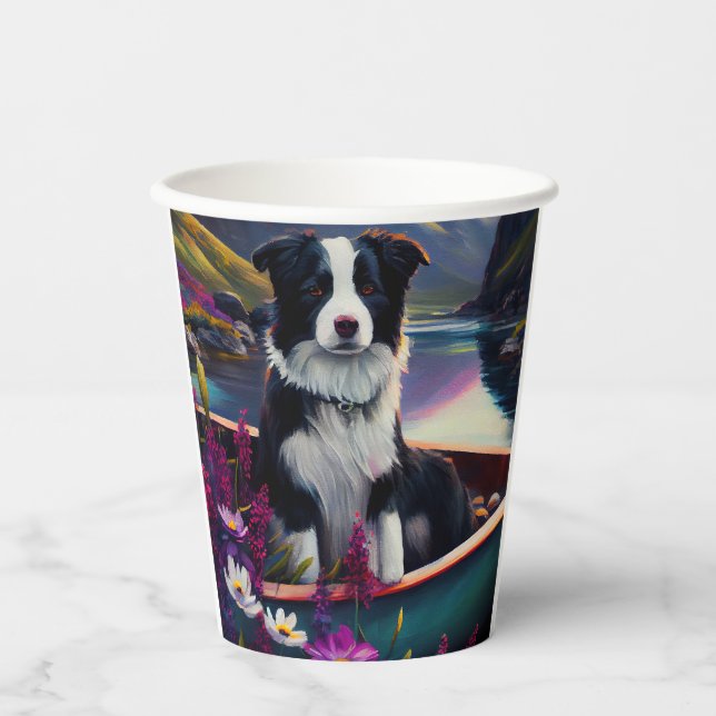 Gobelets En Papier Collie frontalier sur une pagaie : une aventure Pi (Recto)