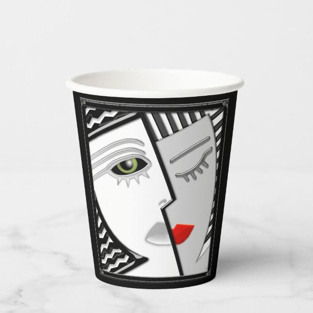 Gobelets En Papier Come Together - Noir, Blanc et Rouge (Recto)