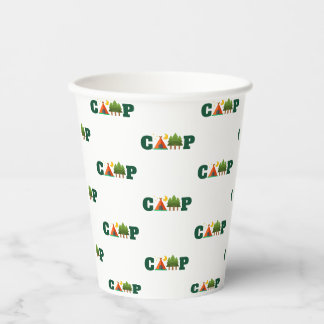 Gobelets En Papier Conception De Camping Avec Tente Et Arbres