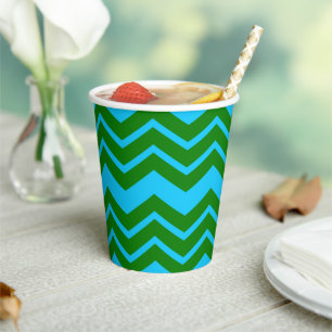Gobelets En Papier Conception de chevron zigzag bleu vert