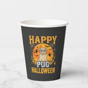 Gobelets En Papier Conception de chien effrayant Halloween Pug heureu