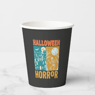 Gobelets En Papier Conception de maison hantée Halloween Lune squelet