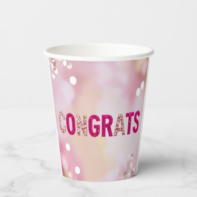 Gobelets En Papier Confetti rose "Félicitations" Coupes 8oz (Verso)