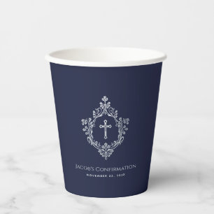 Gobelets En Papier Confirmation Garçon Marine Croix Bleue dans Crest