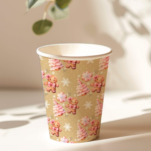 Gobelets En Papier Cookies de Noël pain d'épice homme rose Noël (Créateur téléchargé)