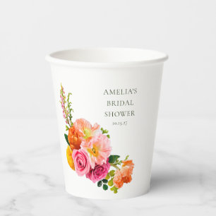 Gobelets En Papier Coquelicots roses vibrants Fleurs florales Mariage