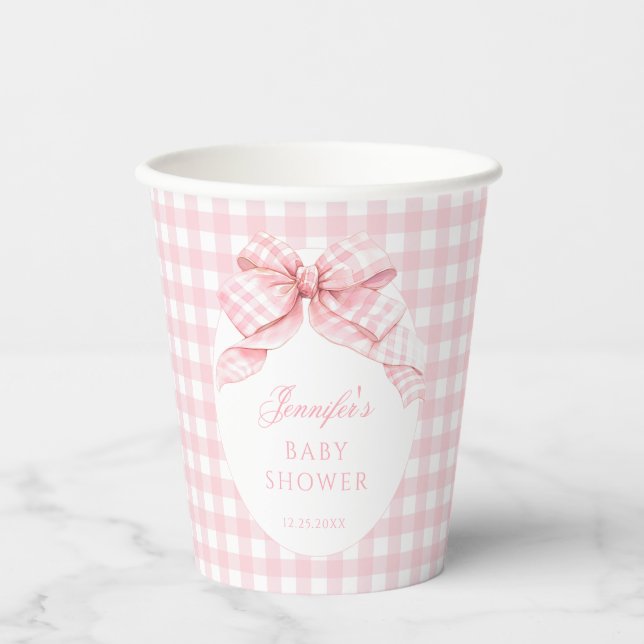 Gobelets En Papier Coquette Bow rose mignonne Bébé Douche fille (Recto)