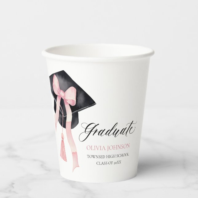 Gobelets En Papier Coquette de chou rose moderne Diplômé (Recto)