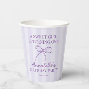 Gobelets En Papier Coquette violette Bow Pastel Anniversaire Table Dé