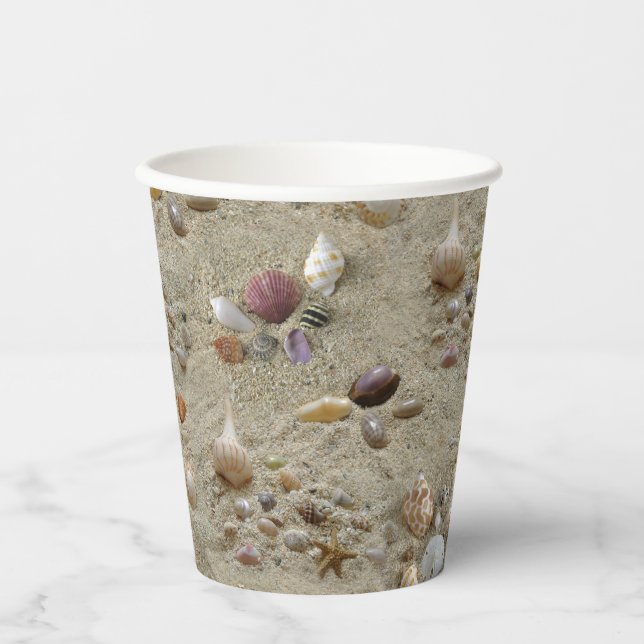 Gobelets En Papier Coquillages de plage d'été (Recto)