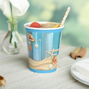 Gobelets En Papier Coquillages Sur Sable