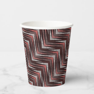 Gobelets En Papier Corail, gris, motif brun zigzag.