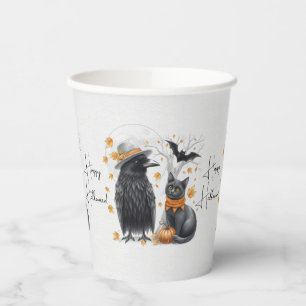 Gobelets En Papier Corbeau et chat "Happy Halloween !" Crow