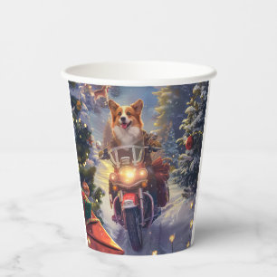 Gobelets En Papier Corgi Chien équitation Moto Noël