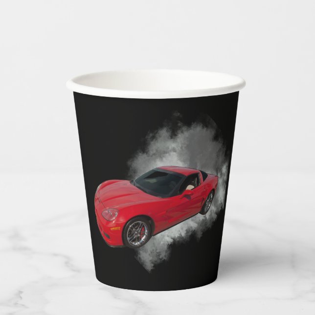 Gobelets En Papier Corvette rouge avec fumée grise arrière - plan amo (Recto)