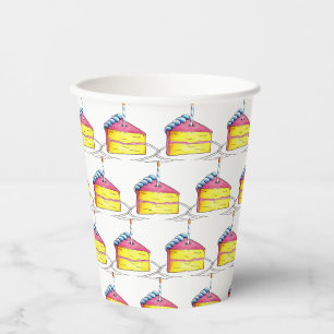 Gobelets En Papier Couche rose jaune Joyeux gâteau d'anniversaire cha