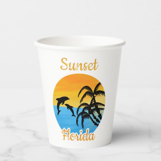 Gobelets En Papier Coucher de soleil mignon en Floride (Recto)