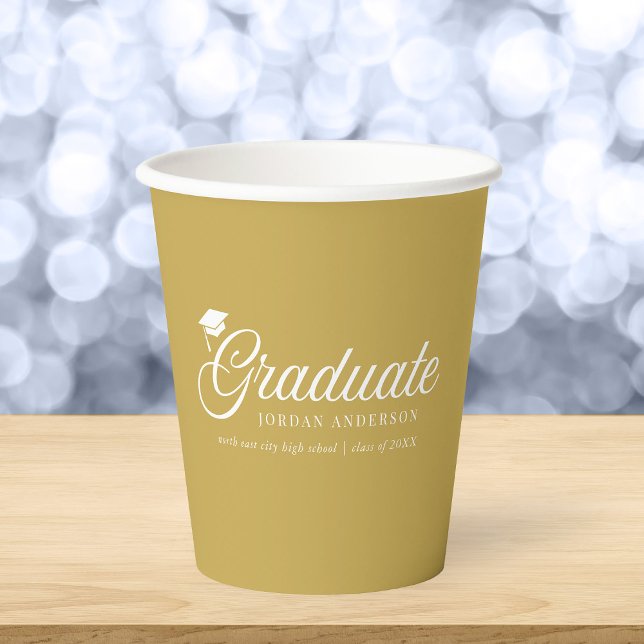 Gobelets En Papier Couleur de fond modifiable Diplômé en toque univer (Créateur téléchargé)