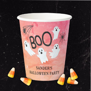 GOBELETS EN PAPIER COULEUR D'EAU ROSE ET ORANGE GHOST HALLOWEEN PARTY
