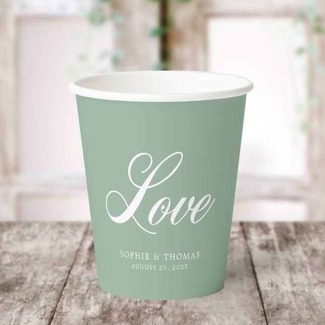 Gobelets En Papier Couleur Personnalisée Élégante Calligraphie Amour (Créateur téléchargé)