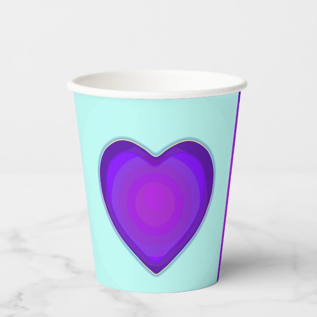 Gobelets En Papier Couleurs pastel & coeurs violets battre (Recto)