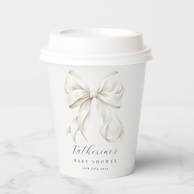 Gobelets En Papier Coupe blanche de papier Baby shower Bow (Recto)