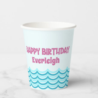 Gobelets En Papier Coupe d'anniversaire de natation turquoise et rose