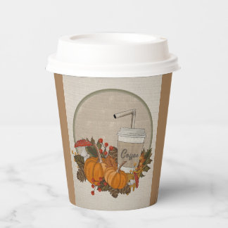 Gobelets En Papier Coupe d'automne en papier café avec couvercle