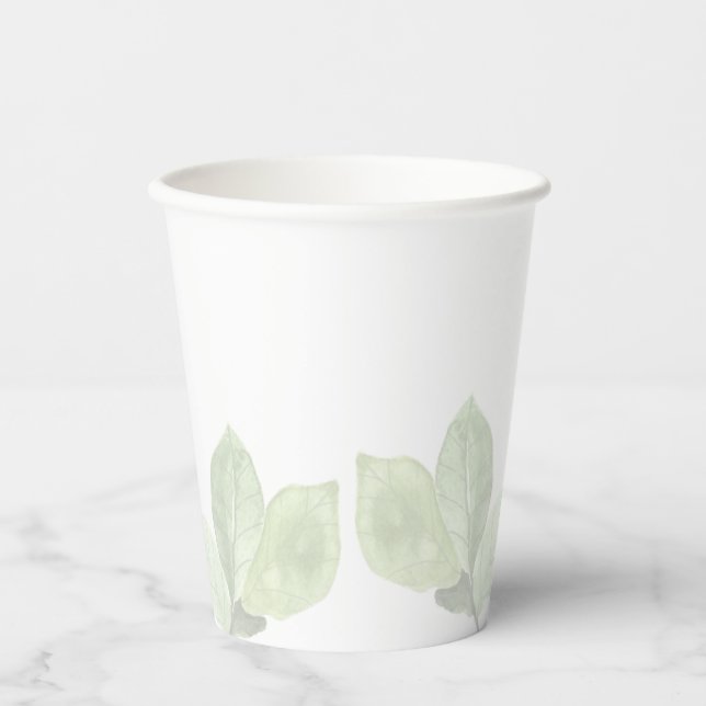 Gobelets En Papier Coupe de papier à feuille d'aquarelle verte (Recto)