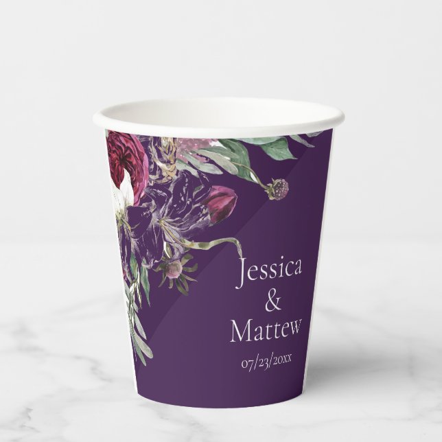 Gobelets En Papier Coupe de papier à fleurs violettes personnalisées (Recto)